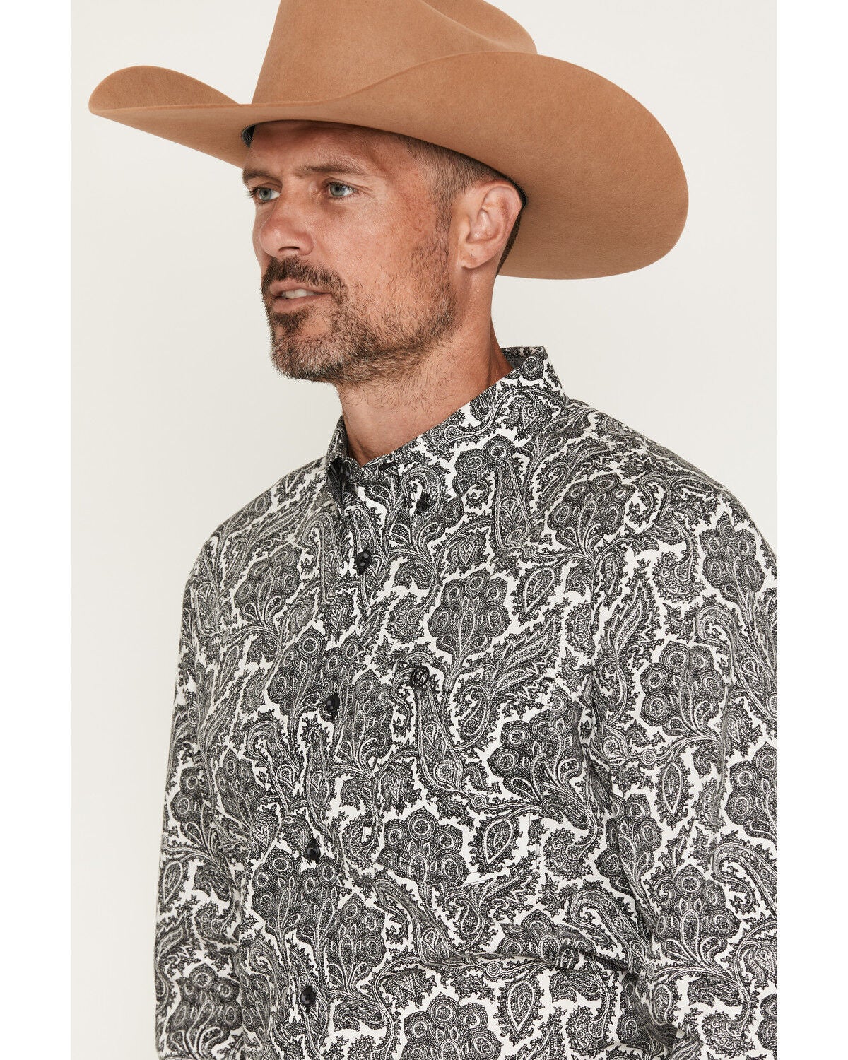 Image #2 - Cody James Men's Botanical Paisley Print Long Sleeve Button-Down Stretch Western Shirt - Tall, Black, hi-res
