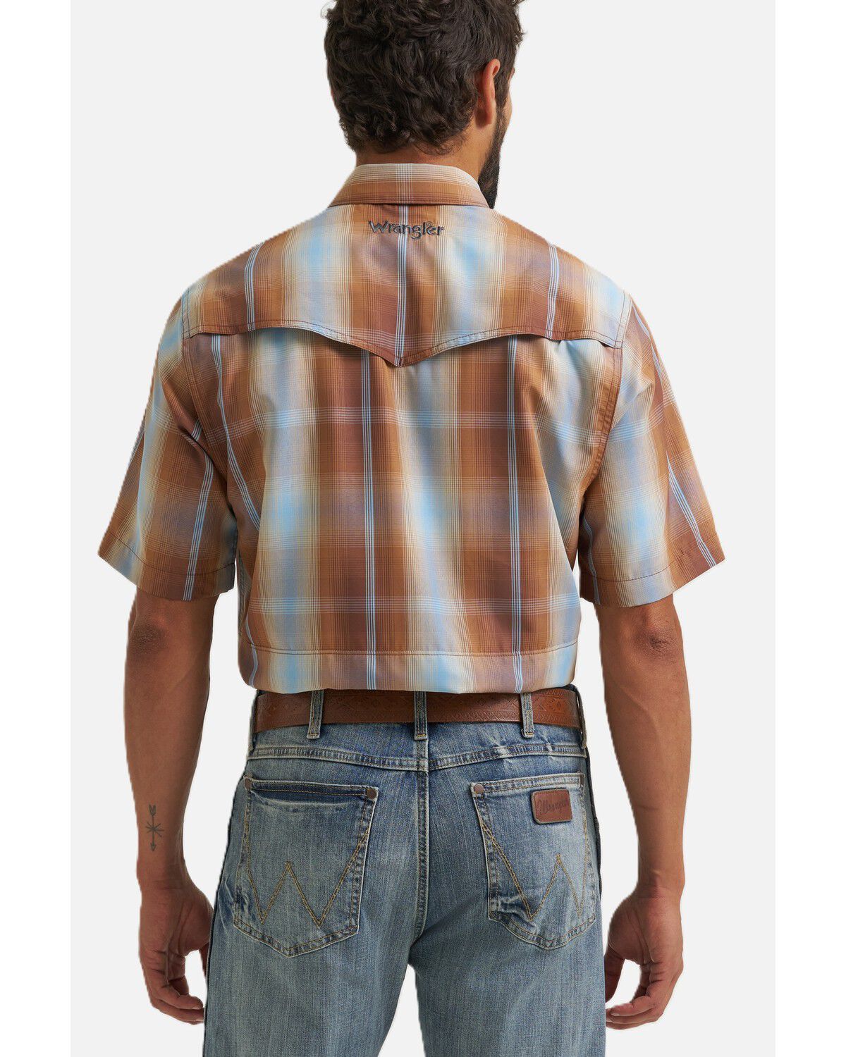 Image #2 - Wrangler ATG Men's Plaid Print Short Sleeve Snap Performance Western Shirt, Multi, hi-res
