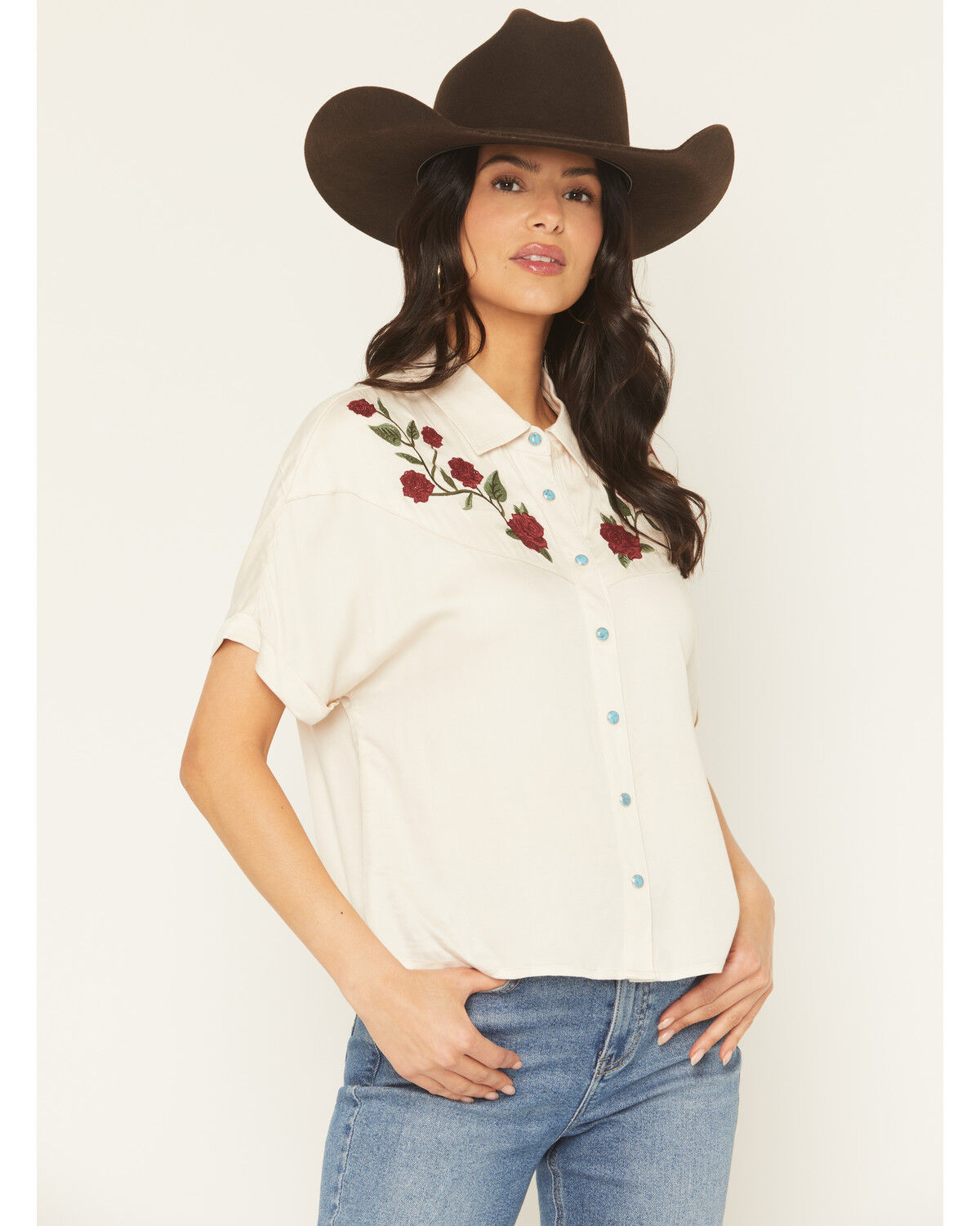 Idyllwind Women's Songwriter Short Sleeve Snap Sateen Western Shirt, Cream, hi-res