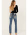 Image #1 - Miss Me Women's Dark Wash Mid Rise Fleur de Lis 34" Bootcut Stretch Denim Jeans, Dark Wash, hi-res