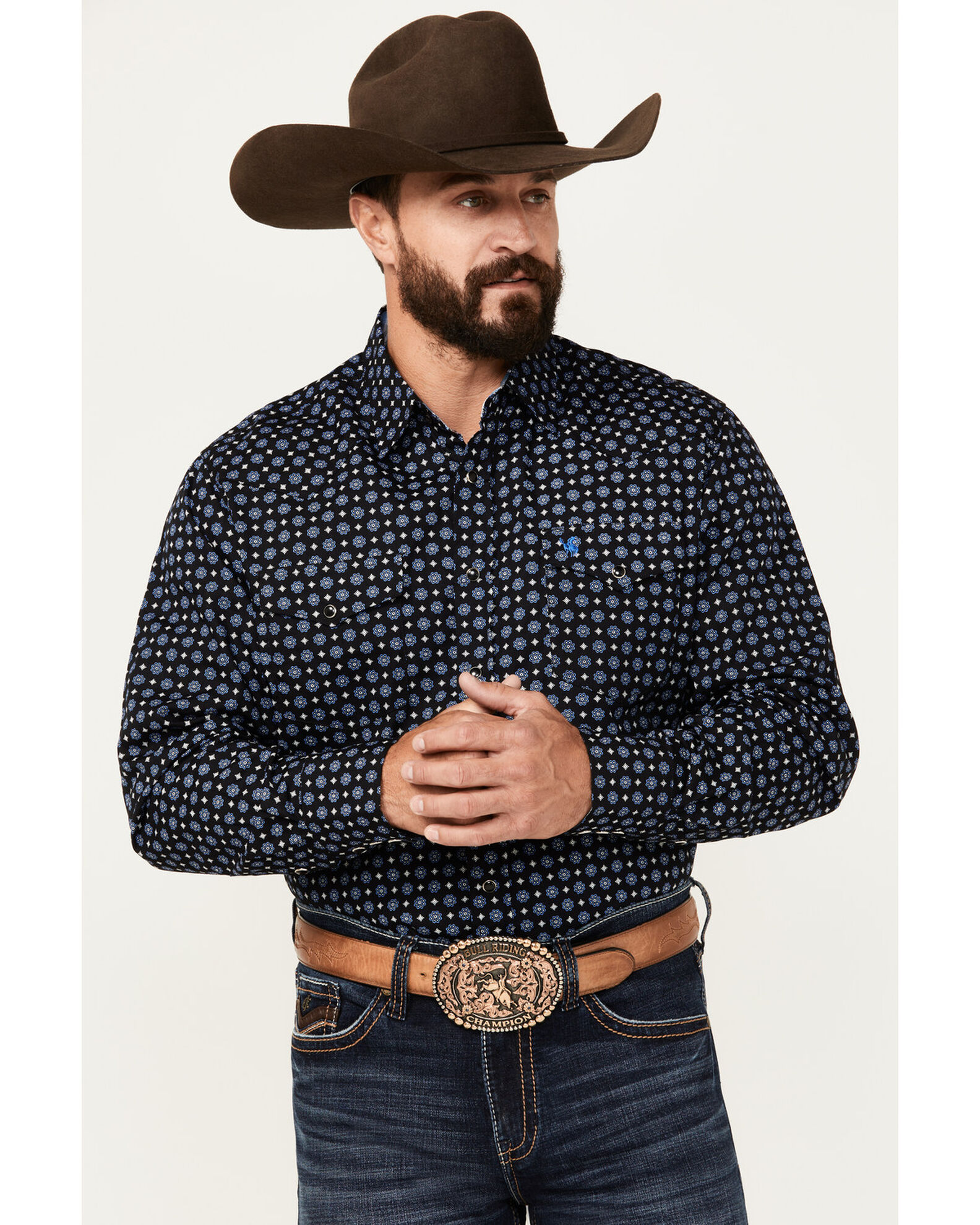 Rodeo Clothing Men's Geo Print Long Sleeve Snap Western Shirt