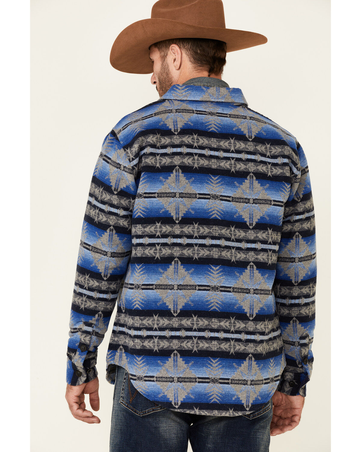 Image #4 - Powder River Outfitters Men's Blue Southwestern Print Button-Front Wool Shirt Jacket, Blue, hi-res
