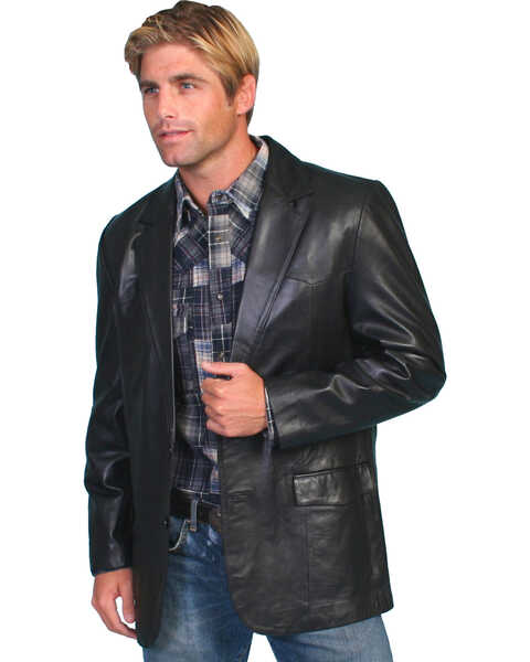 Scully Men's Lamb Leather Blazer - Big and Tall , Black, hi-res