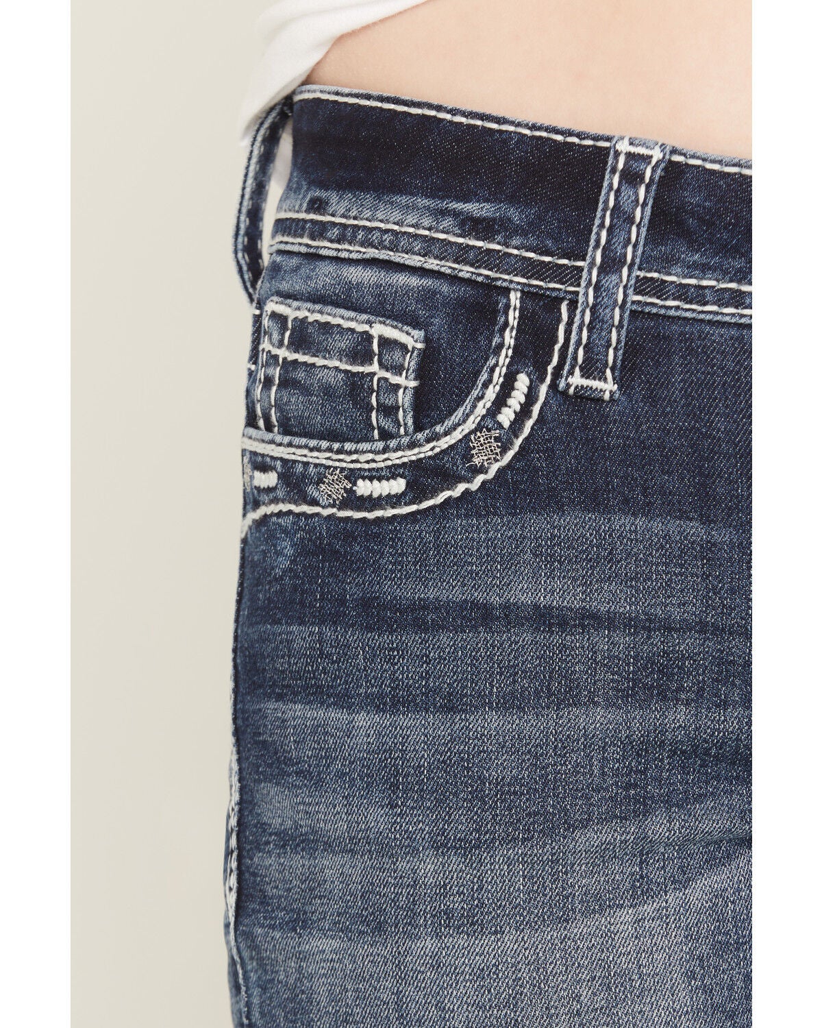 Image #4 - Grace in LA Girls' Floral Horseshoe Embroidered Bootcut Stretch Denim Jeans, Dark Wash, hi-res