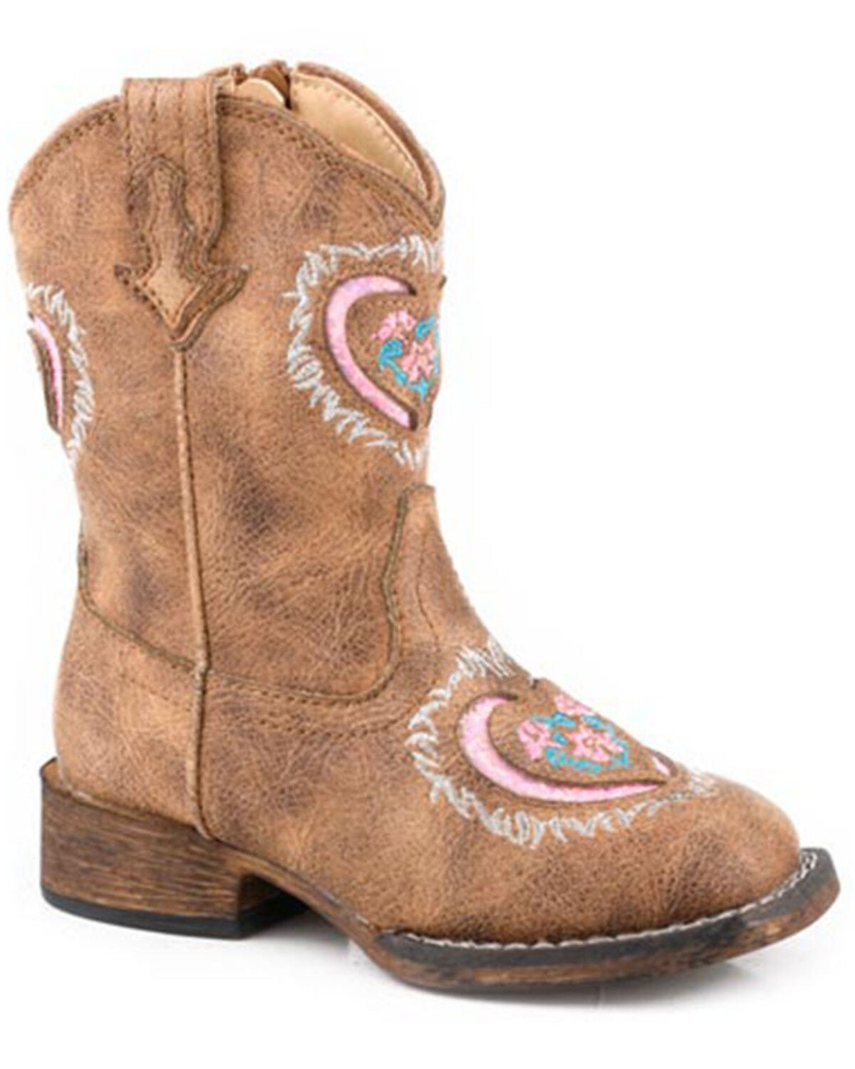 Roper Toddler Girls' Lydia Western Boots - Broad Square Toe, Tan, hi-res