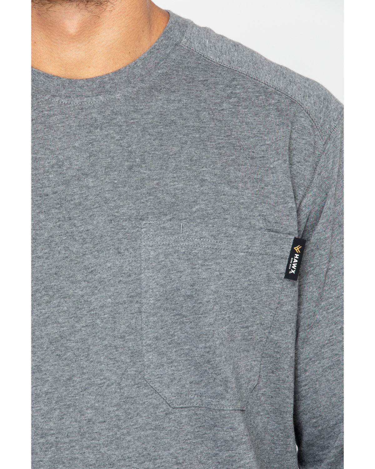 Image #4 - Hawx Men's Heather Gray Logo Crew Long Sleeve Work T-Shirt - Big, Heather Grey, hi-res