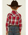 Image #4 - Roper Boys' Plaid Print Embroidered Bull Yoke Long Sleeve Snap Western Shirt, Red, hi-res