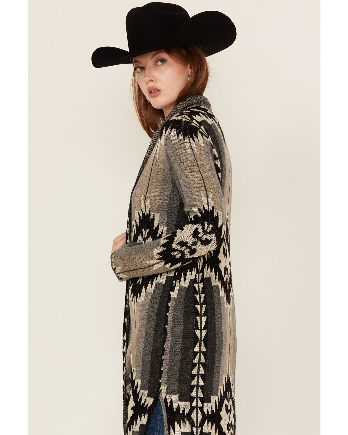 Image #2 - Rock & Roll Denim Women's Southwestern Print Duster Cardigan, Black, hi-res