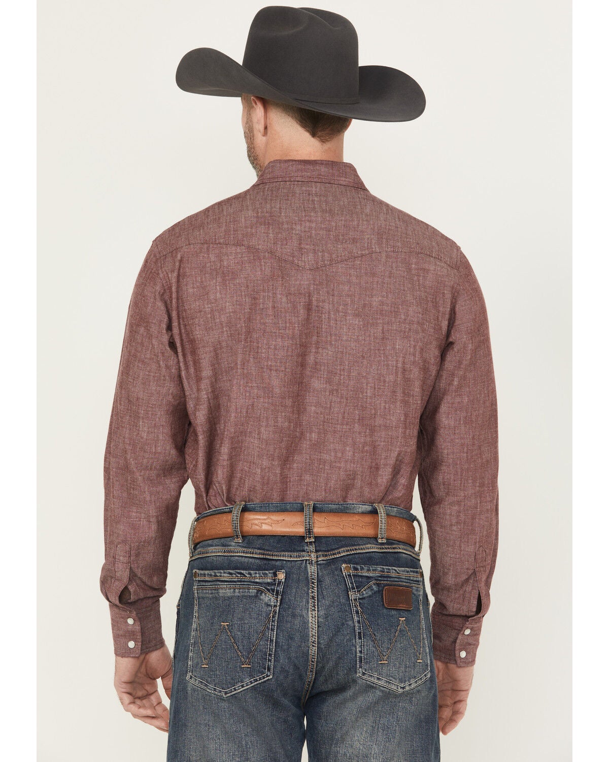 Image #4 - Wrangler X Cody Johnson Men's Textured Solid Long Sleeve Pearl Snap Western Shirt - Tall, Burgundy, hi-res