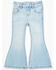 Image #1 - Shyanne Toddler Girls' Floral Embroidered Light Wash Flare Stretch Denim Jeans, Light Wash, hi-res