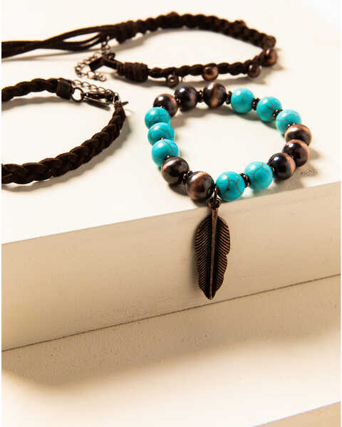 Image #2 - Shyanne Women's Willow Moon Leather Beaded Bracelet Set, Rust Copper, hi-res