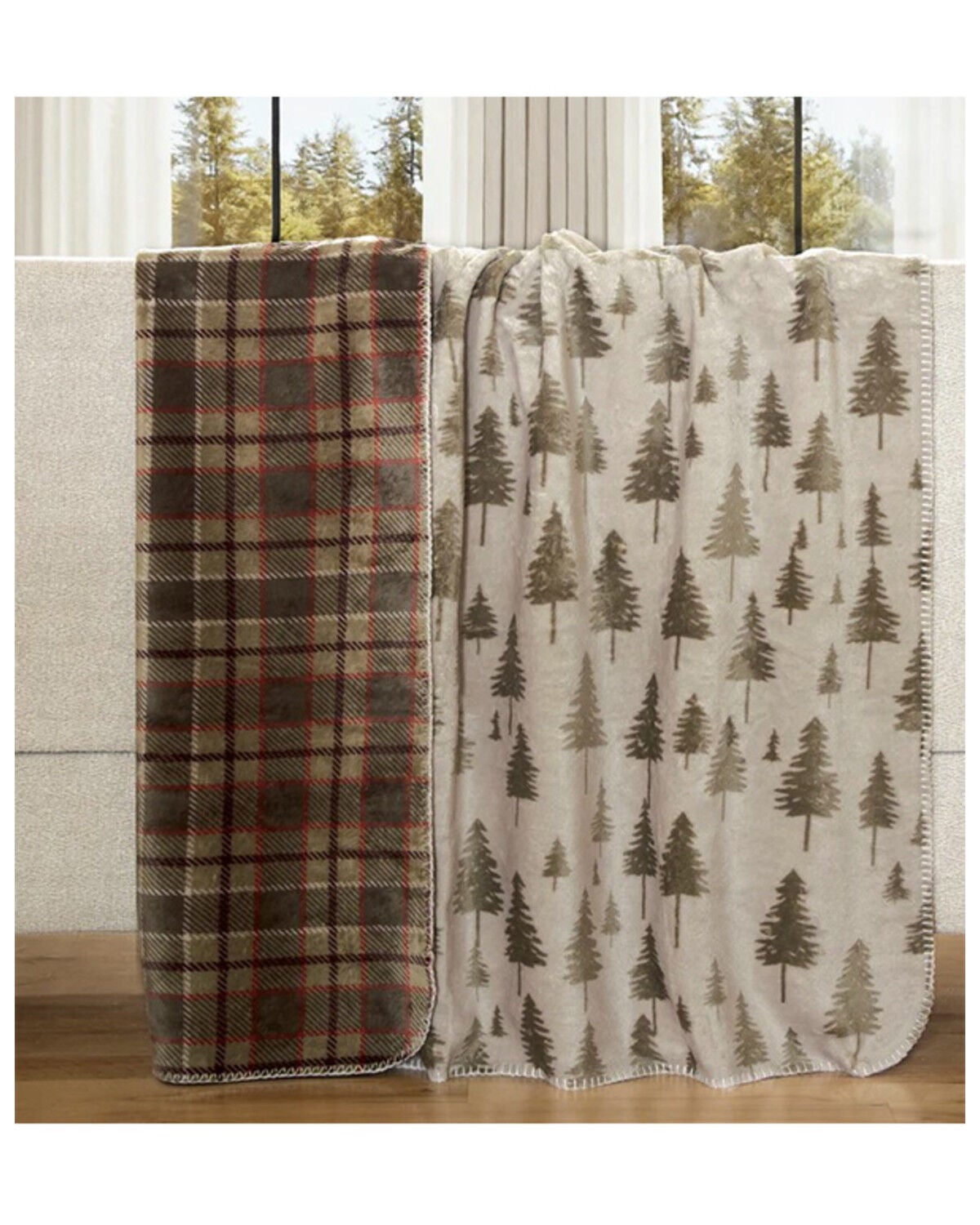Carstens Home Fall Plains Reversible Plush Throw Blanket, Green, hi-res