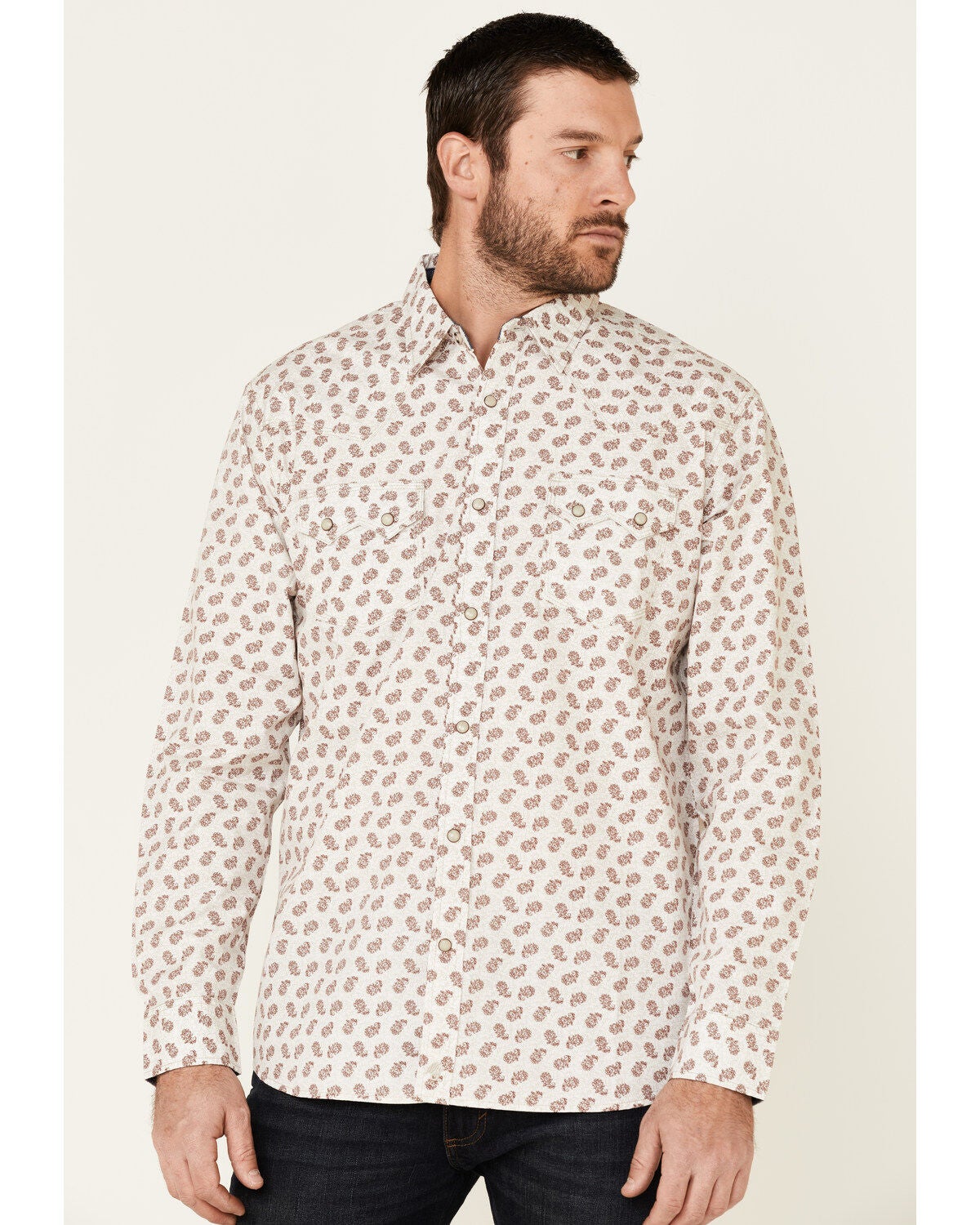 Moonshine Spirit&reg; Men's Tan Micro Paisley Print Long Sleeve Western Shirt, Tan, hi-res