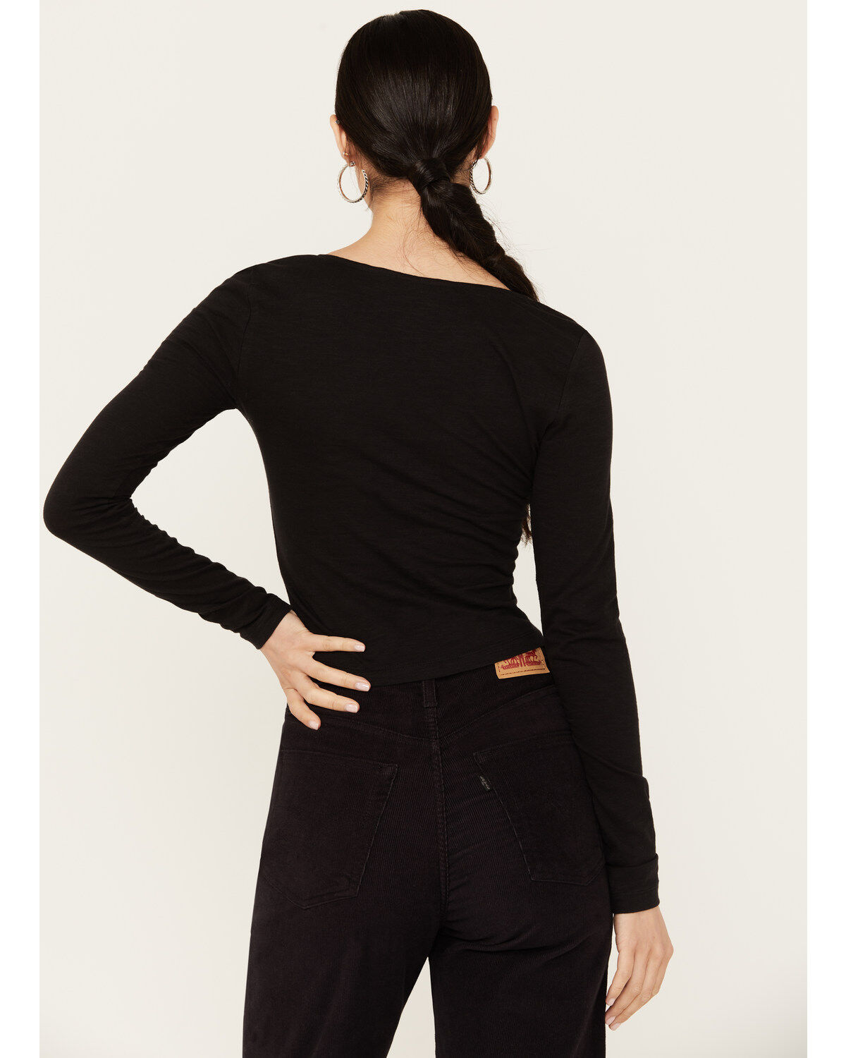 Image #4 - Shyanne Women's Long Sleeve Cutwork Front Tie Top, Black, hi-res