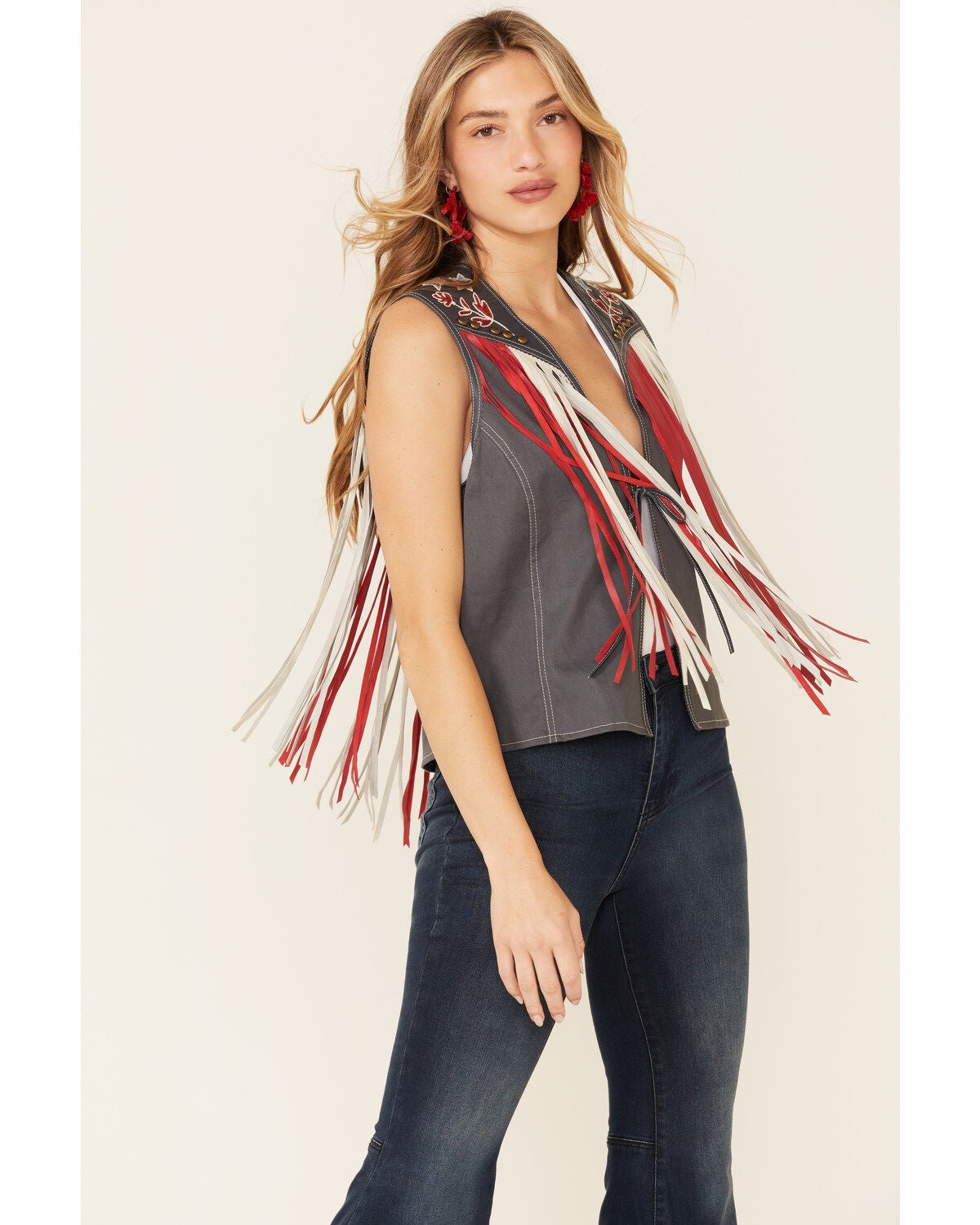 Double D Ranch Women's Indigo Eagle Live Tie-Front Vest, Indigo, hi-res