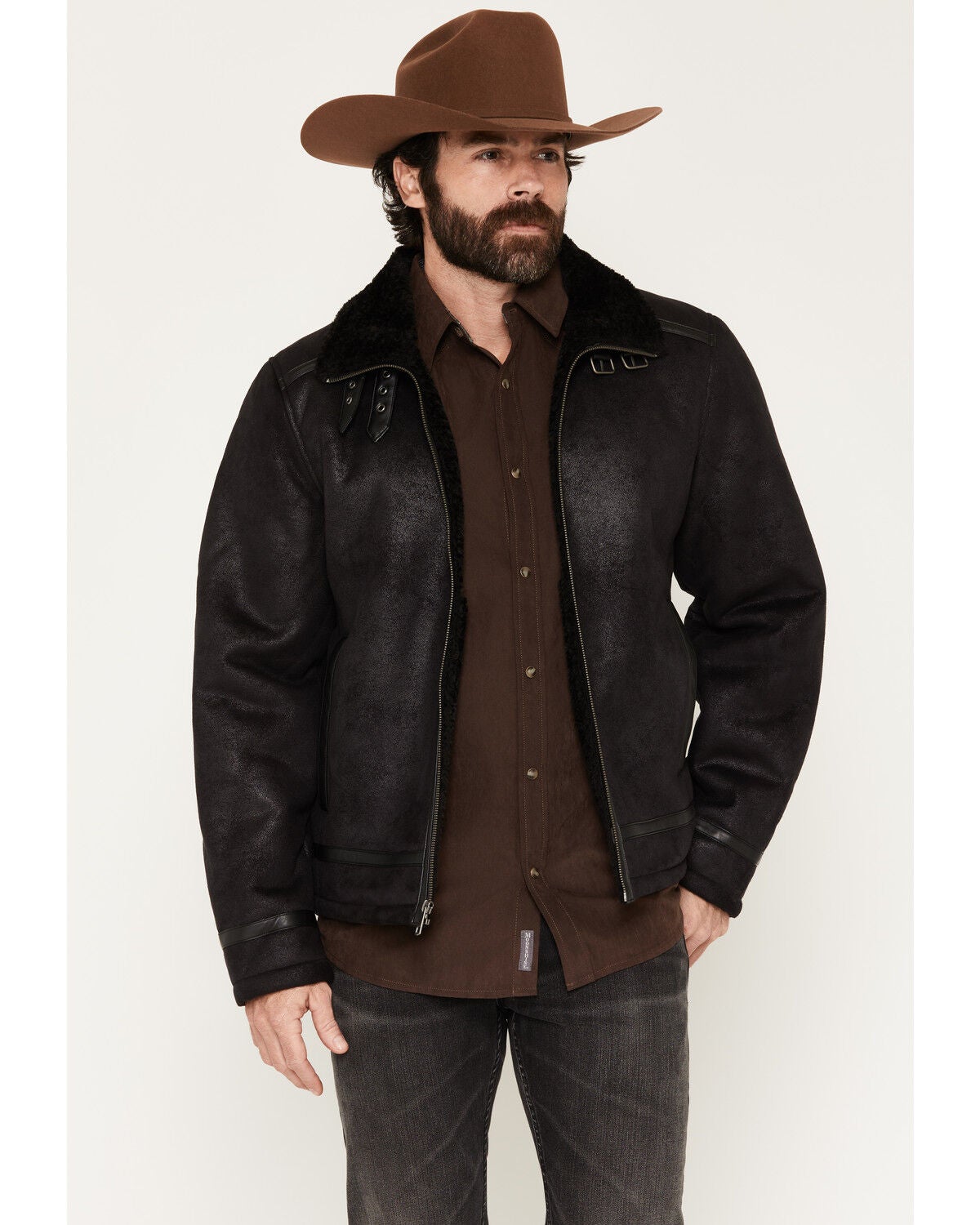 Moonshine Spirit&reg; Men's Faux Shearling Sherpa Lined Jacket, Black, hi-res