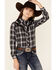 Image #1 - Roper Girls' Plaid Print Fancy Applique Yoke Long Sleeve Snap Western Shirt, Black, hi-res