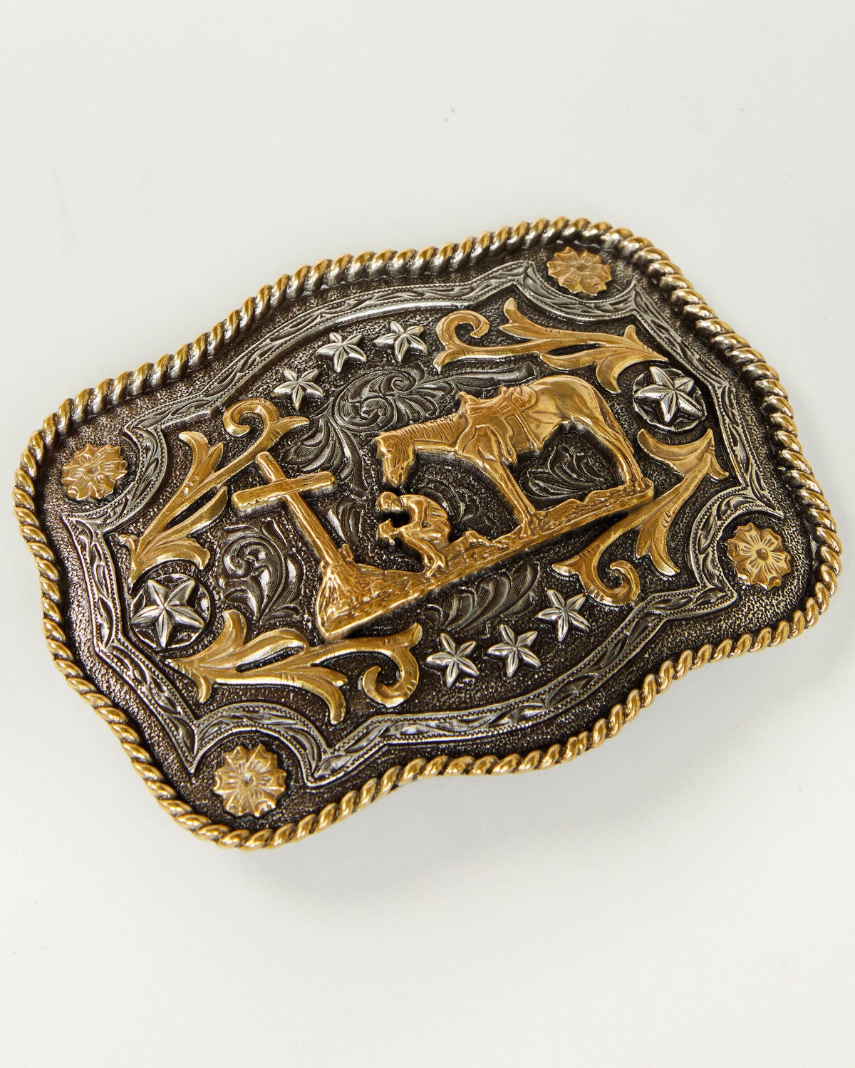Cody James Christian Cowboy Rectangle Belt Buckle, Silver, hi-res
