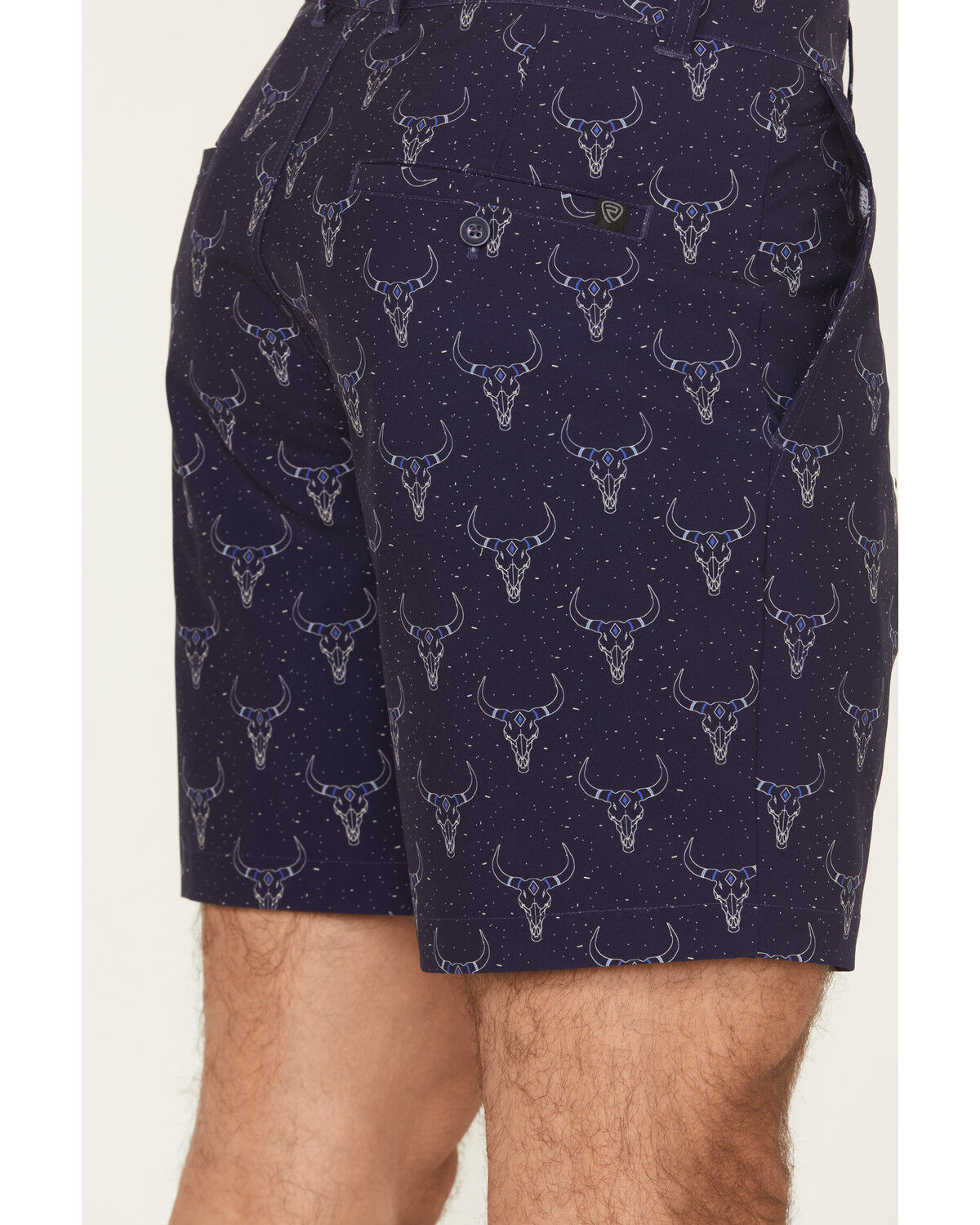Image #4 - Rock & Roll Denim Men's Longhorn Print Stretch Chino Shorts, Navy, hi-res
