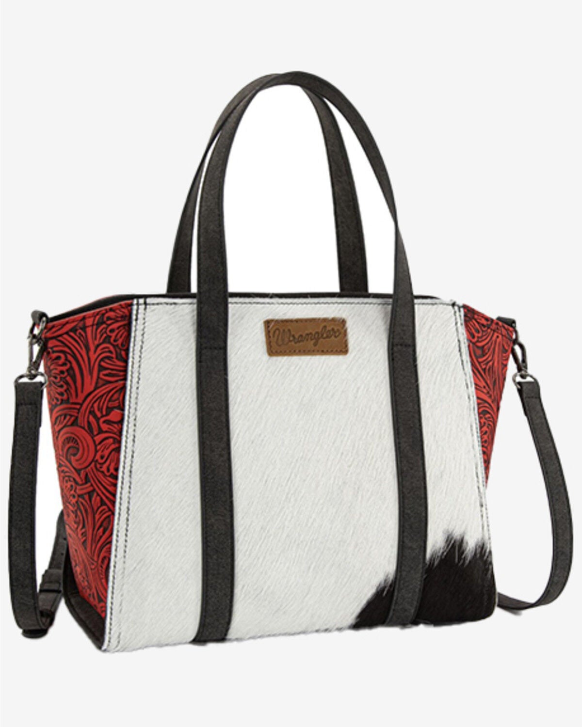 Image #1 - Wrangler Women's Cowhide Embossed Crossbody Tote Bag, Red, hi-res