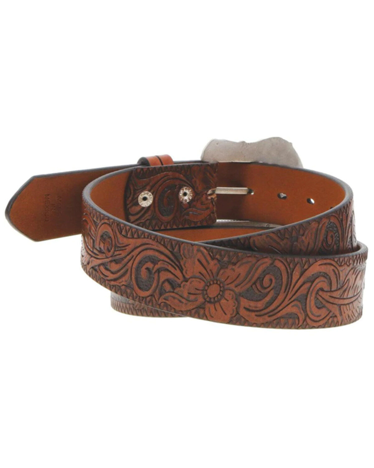 Image #2 - Hooey Women's Original Embossed Floral Filigree Western Belt, Brown, hi-res