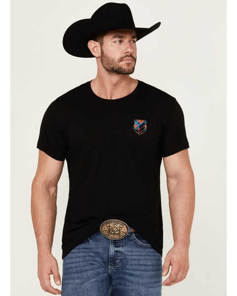 RANK 45® Men's Southwestern Print Bull Logo Short Sleeve Graphic T-Shirt , Black, hi-res