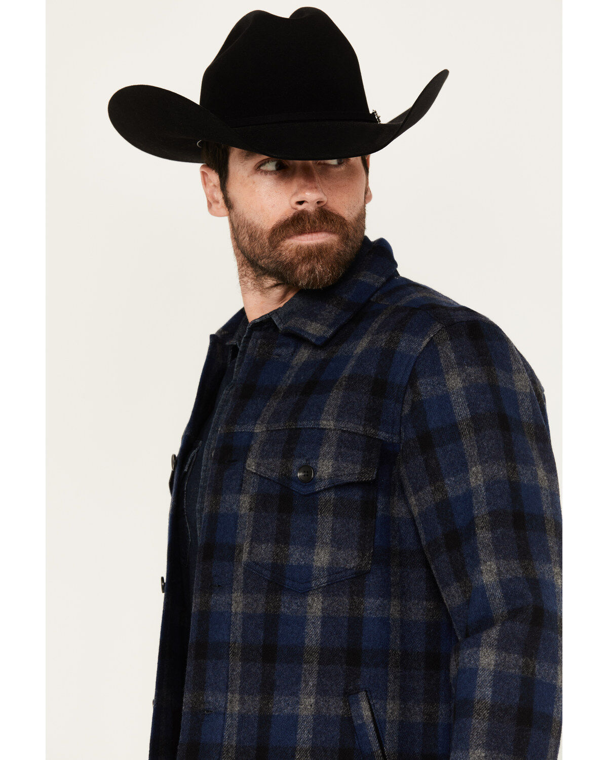 Image #2 - Pendleton Men's Lawson Plaid Print Long Sleeve Button-Down Shirt Jacket, Navy, hi-res