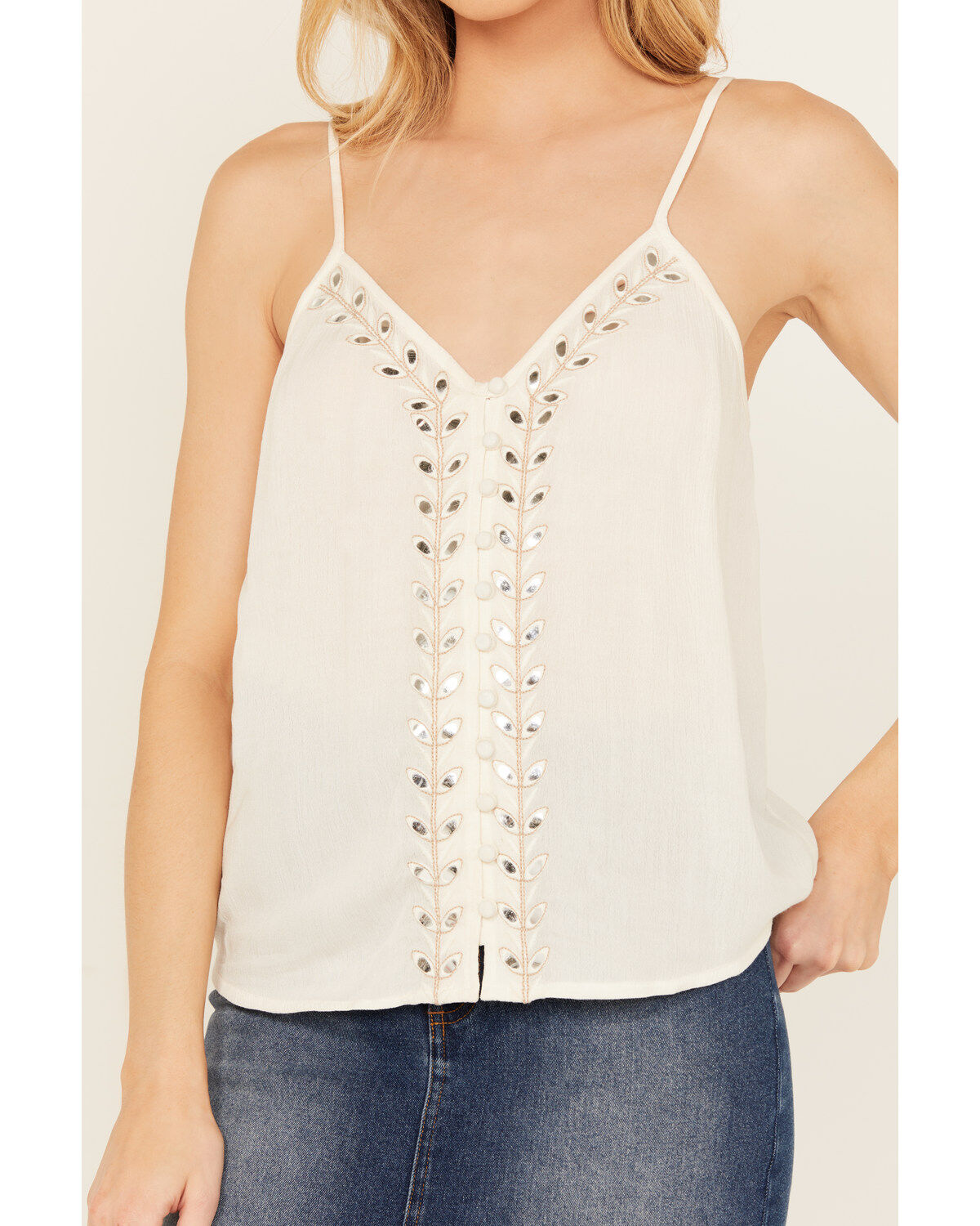 Image #3 - Shyanne Women's Embellished Crinkle Cami Tank, Cream, hi-res