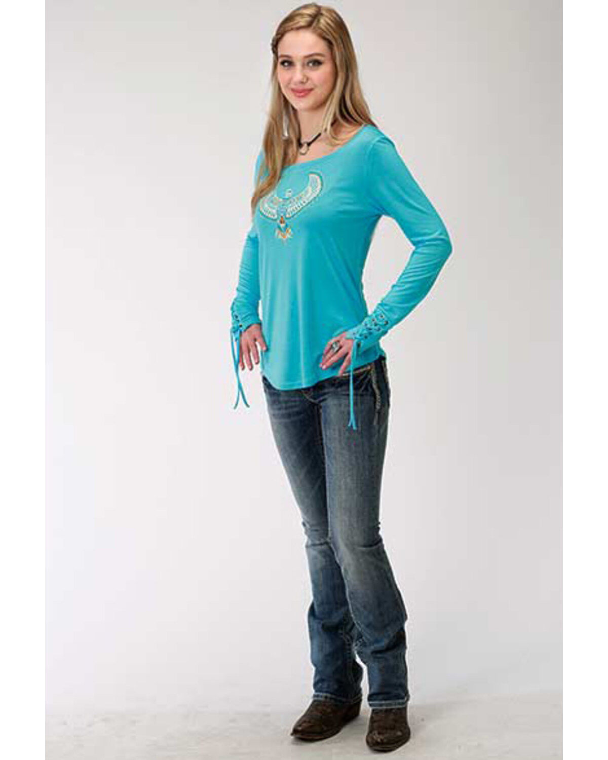 Image #3 - Roper Women's Eagle Graphic Long Sleeve Top, , hi-res
