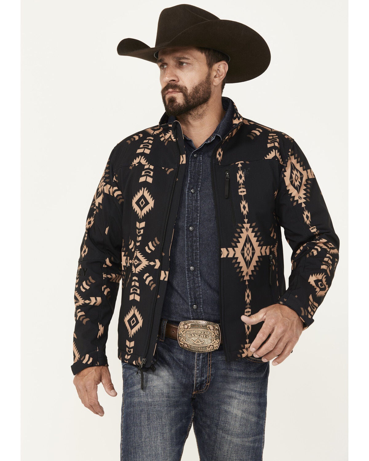 Hooey Men's Southwestern Print Softshell Jacket - Big, Black, hi-res