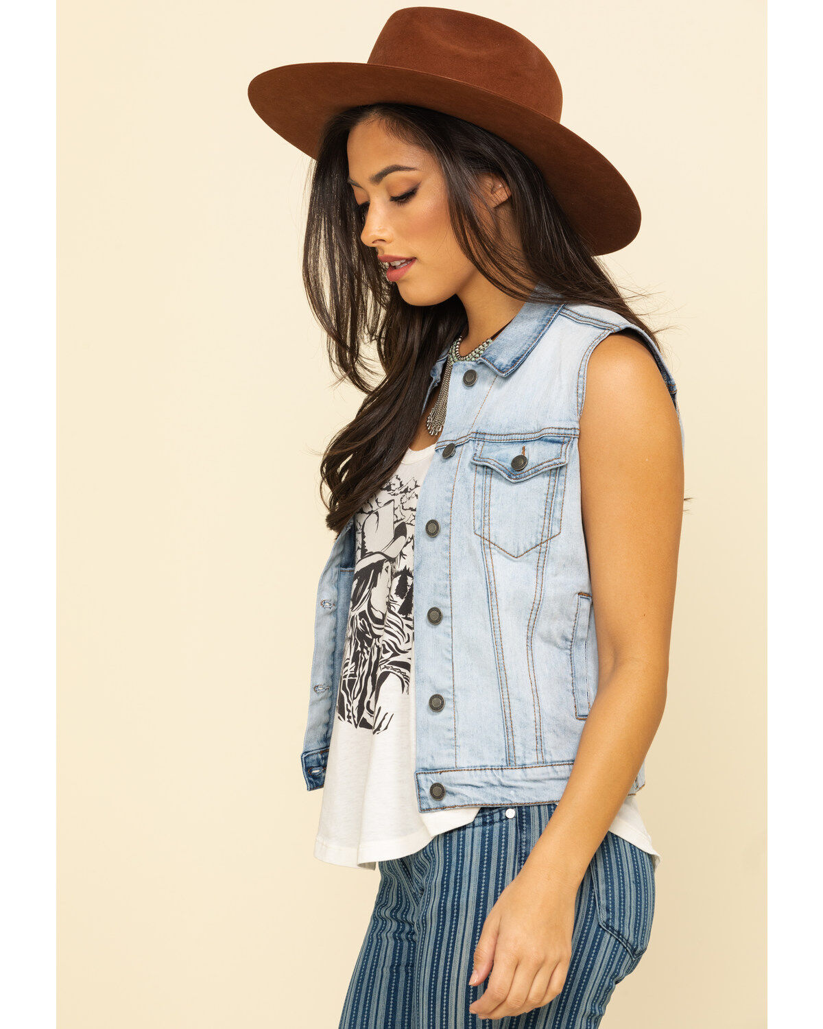 Image #3 - Stetson Women's Light Denim Horseshoe Vest, , hi-res