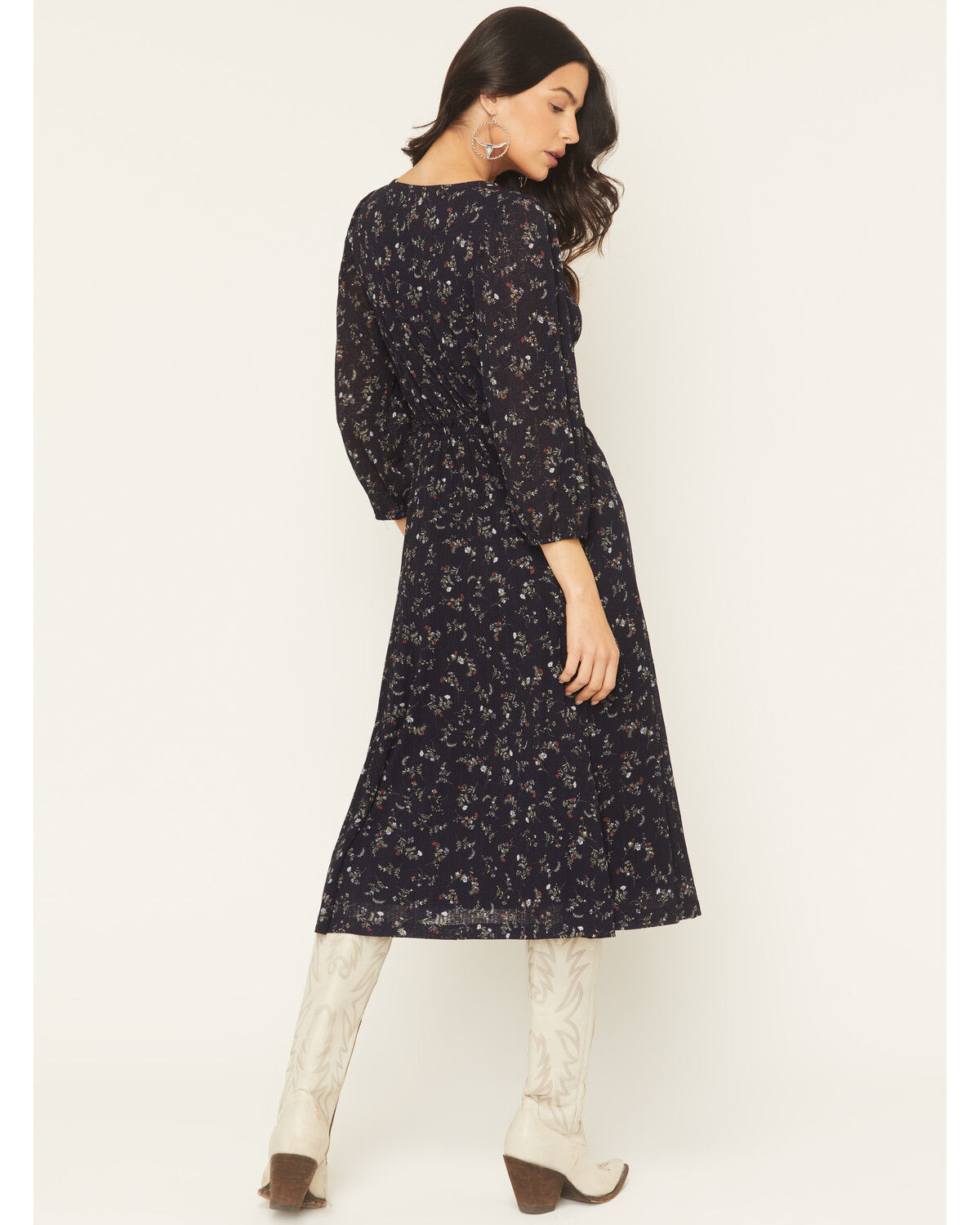 Image #4 - Idyllwind Women's Partner DItsy Floral Print Long Sleeve Midi Dress, Indigo, hi-res