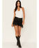 Rock & Roll Denim Women's Faux Leather Fringe Shorts, Black, hi-res