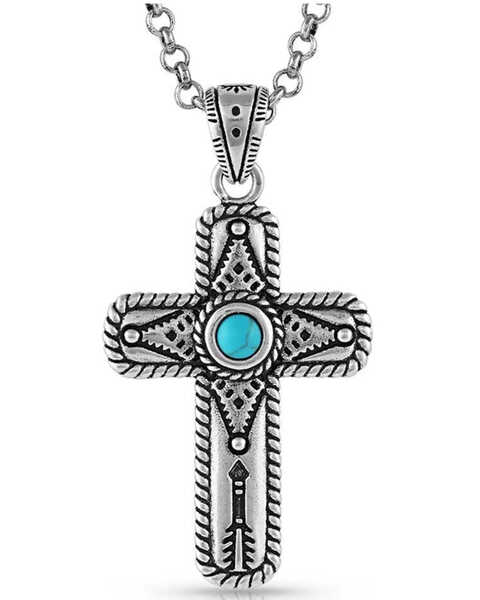 Image #1 - Montana Silversmiths Women's Faith On Point Turquoise Cross Necklace, Silver, hi-res