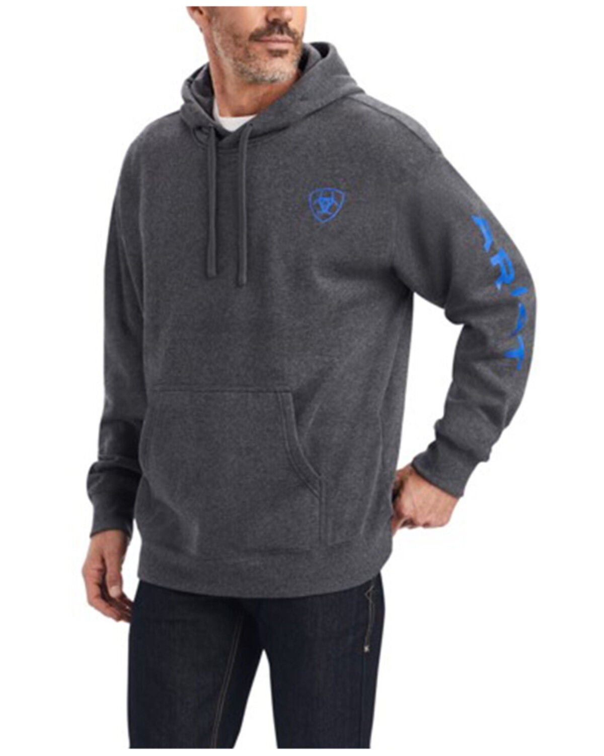 Ariat Men's Logo Graphic Hooded Sweatshirt, Charcoal, hi-res