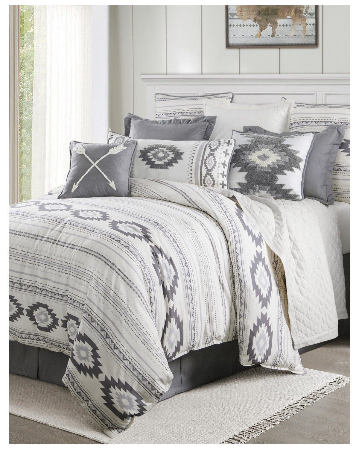 HiEnd Accents Free Spirit King Size Bedding Set - 4 Piece, Grey, hi-res