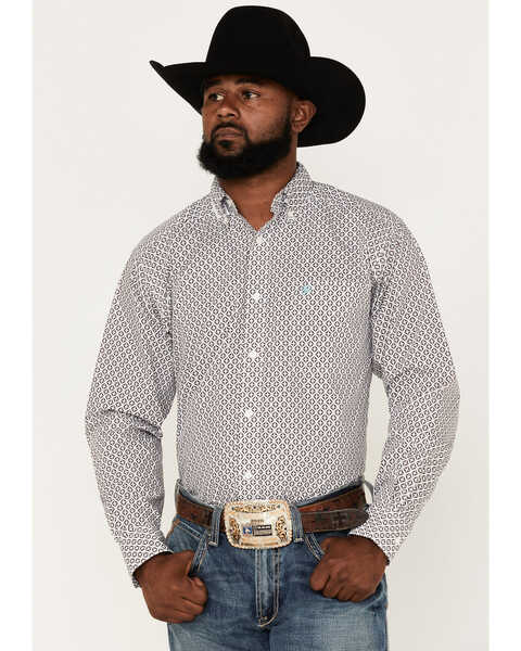 Ariat Men's Finleigh Diamond Geo Print Button-Down Western Shirt , White, hi-res