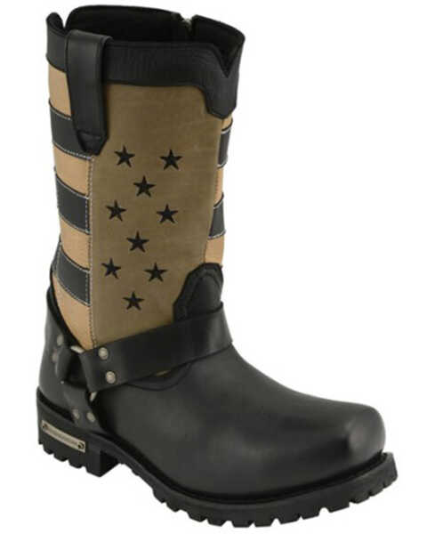 Milwaukee Leather Men's Stars And Stripes Motorcycle Harness Boots Square Toe - Extended Sizes, Black, hi-res