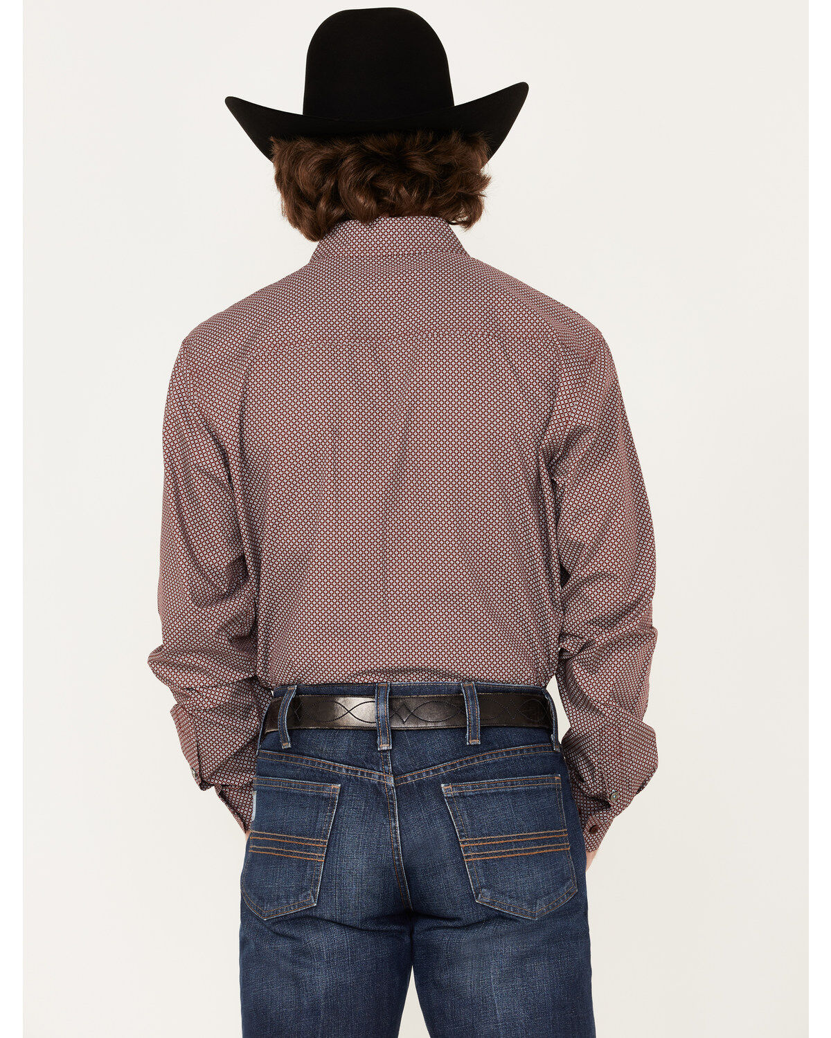 Image #4 - Cinch Men's Modern Fit Geo Print Button-Down Western Shirt, Burgundy, hi-res