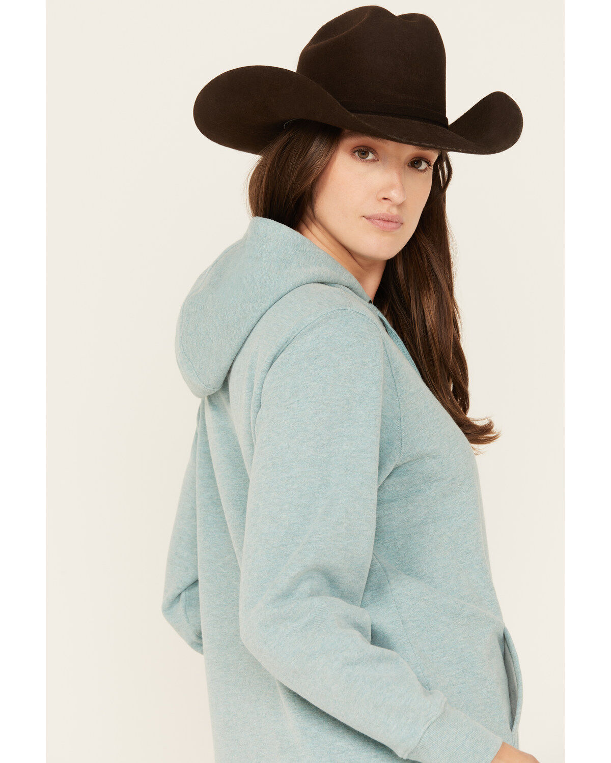 Image #4 - Ariat Women's Boot Barn Exclusive Cow Print Embroidered Logo Hoodie, Blue, hi-res