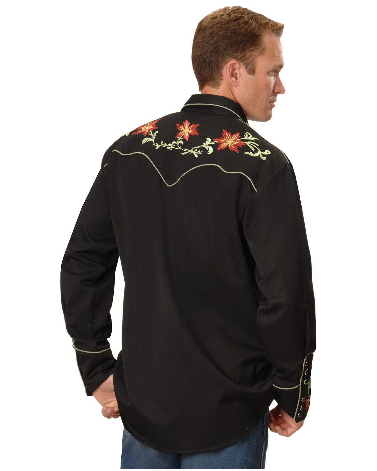 Image #2 - Scully Men's Floral Embroidered Vintage Long Sleeve Snap Western Shirt, , hi-res