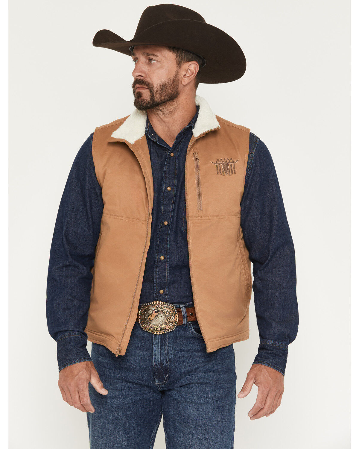 Image #1 - Cowboy Hardware Men's Skull Banner Twill Concealed Carry Vest, Tan, hi-res