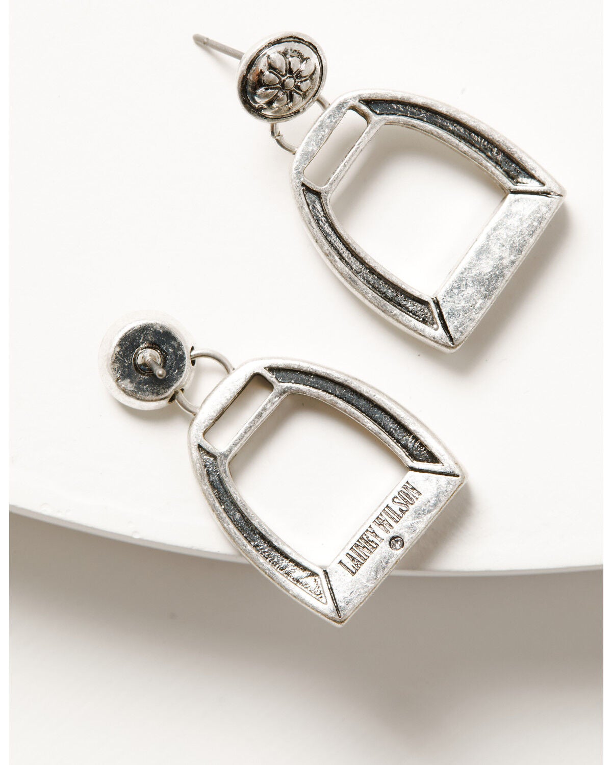 Image #3 - Lainey Wilson Women's Stirrup Drop Earrings, Silver, hi-res