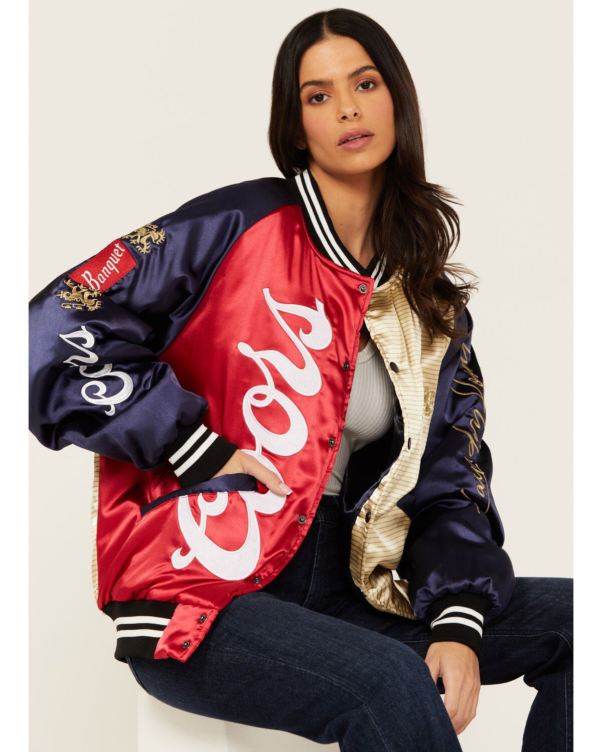 The Laundry Room Women's Satin Heritage Coors Bomber Jacket, Multi, hi-res