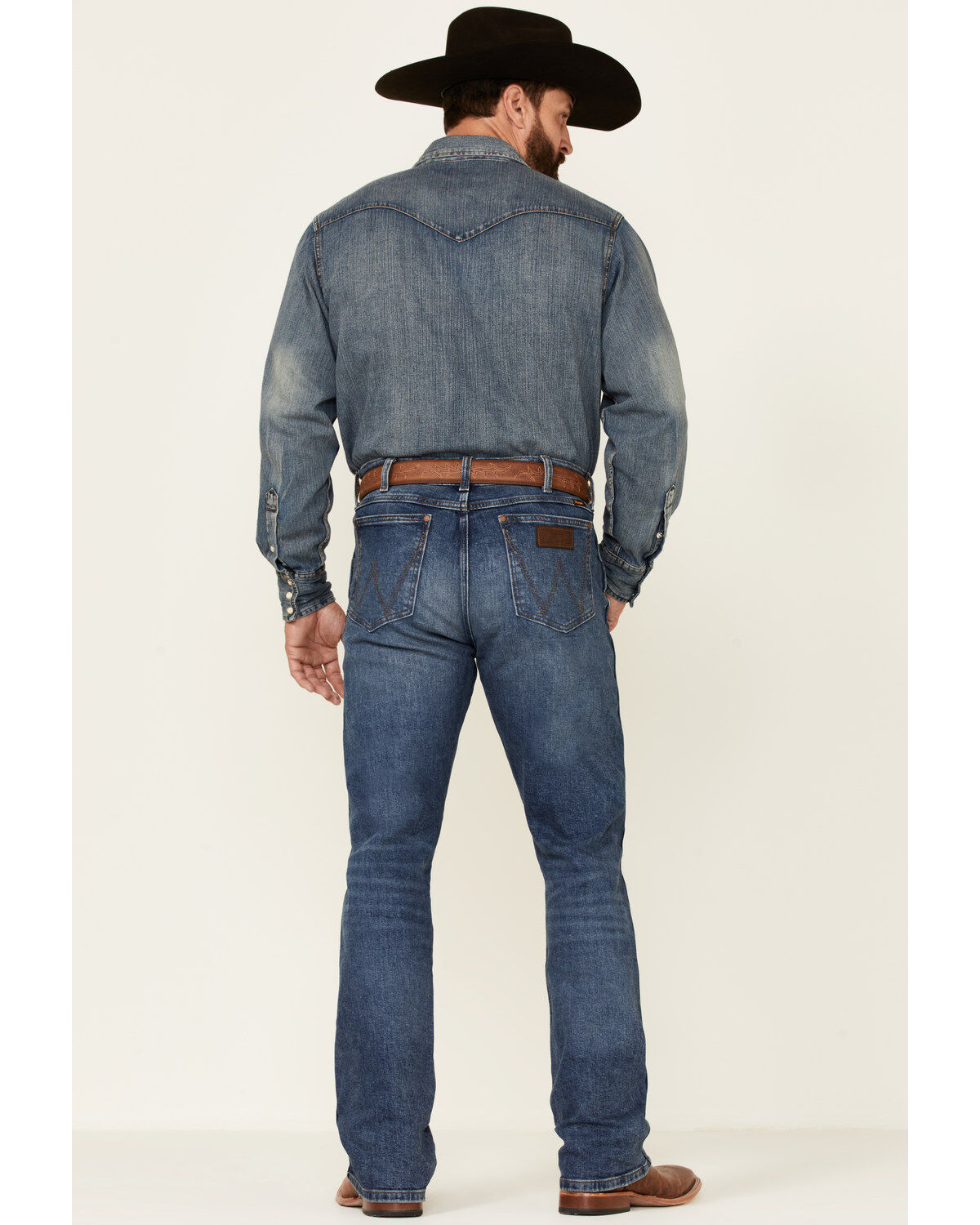 Image #4 - Wrangler Retro Premium Men's Haze Medium Wash Stretch Slim Bootcut Jeans, Blue, hi-res