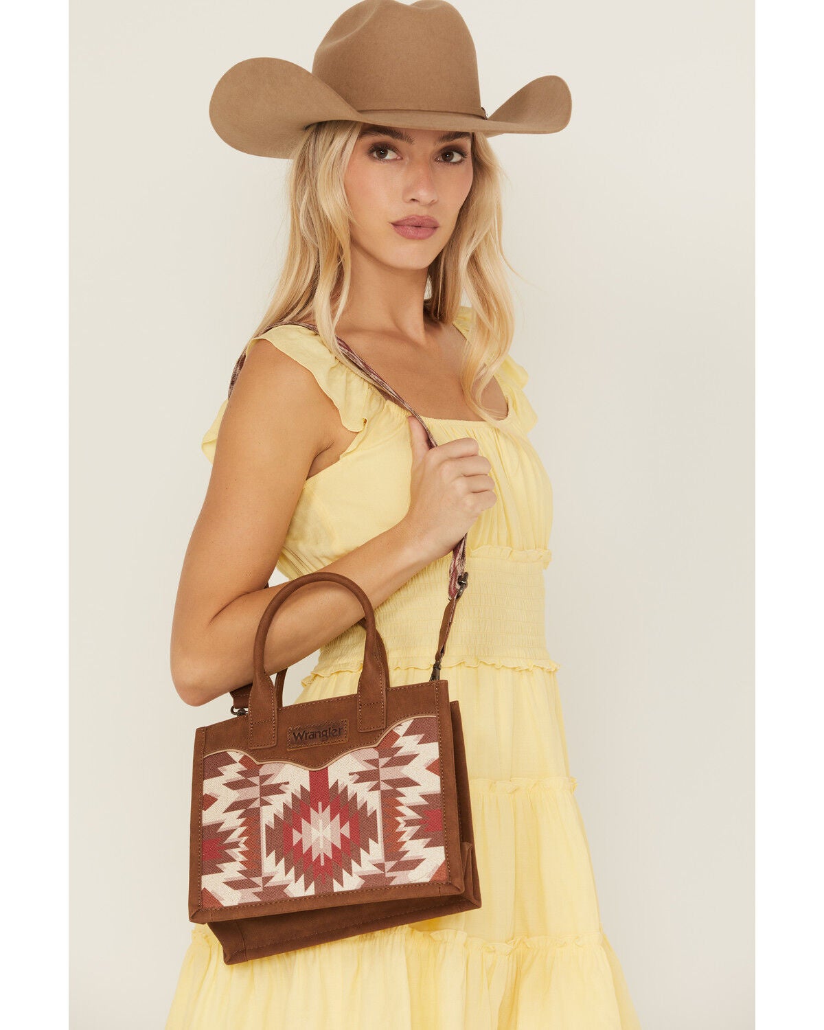 Wrangler X Boot Barn Women's Southwestern Print Crossbody Bag, Brown, hi-res