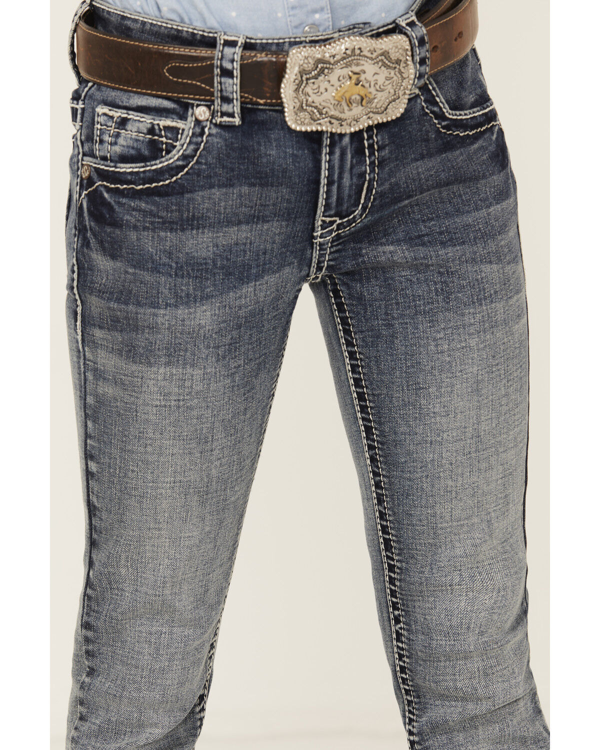 Image #4 - Shyanne Little Girls' Medium Wash Faded Paisley Pocket Stretch Bootcut Jeans, Blue, hi-res