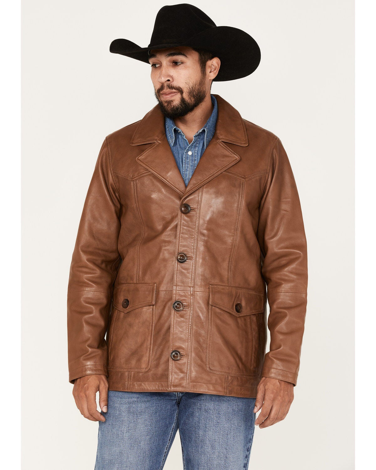 Cody James Men's Dale Leather Field Jacket, Brown, hi-res