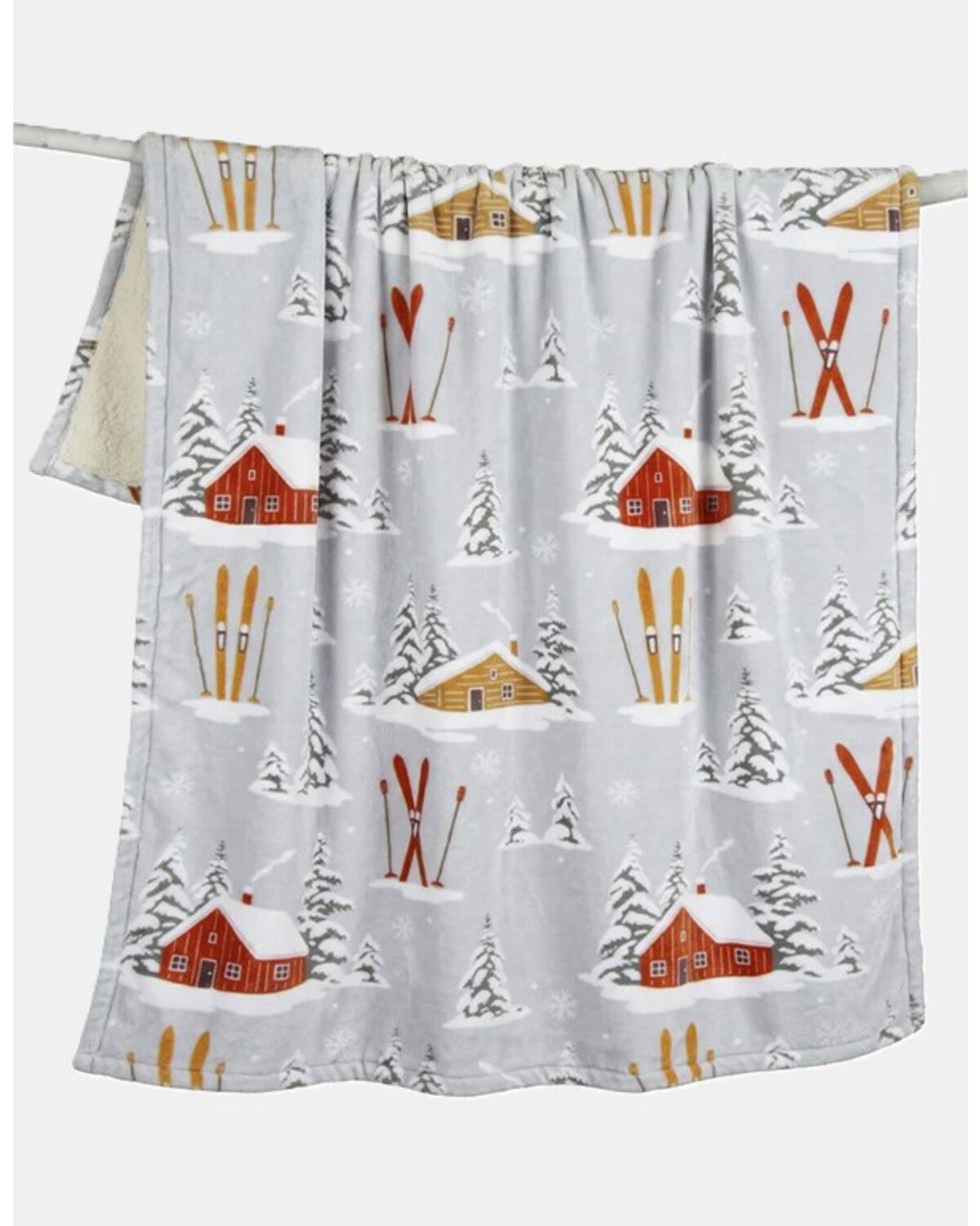 Image #1 - Carstens Home Snowy Cabin Plush Sherpa Throw Blanket, Blue, hi-res