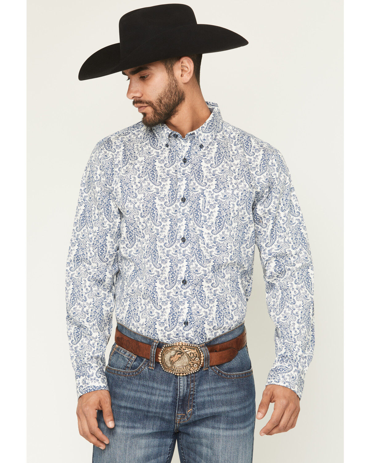 Product Name:  Wrangler Men's Classic Geo Print Long Sleeve Button-Down Stretch Western Shirt